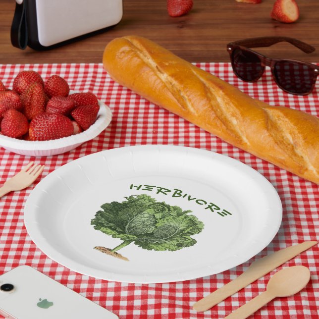 Herbivore Kale Vegan Vegetarian Paper Plate (Picnic)