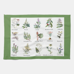 Herbs and Spices full colour illustrations Tea Towel