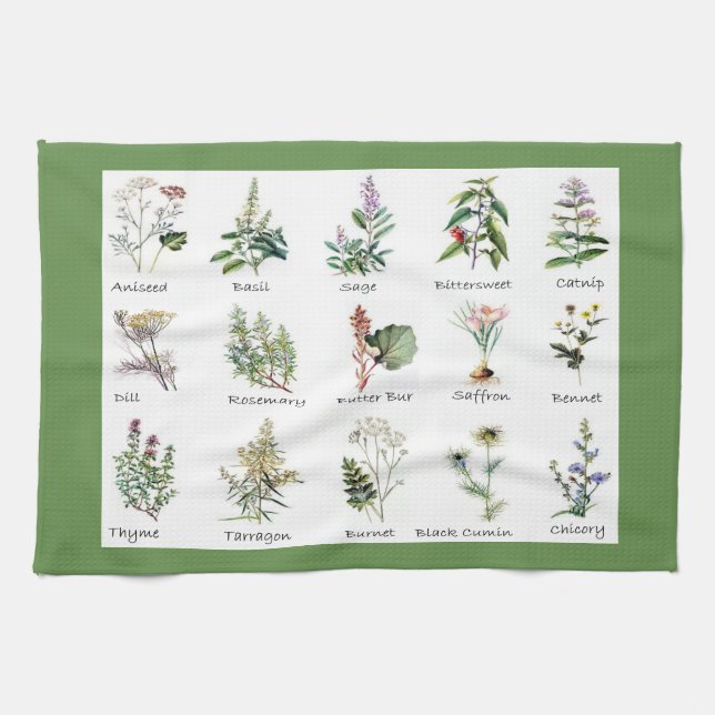 Herbs and Spices full colour illustrations Tea Towel (Horizontal)