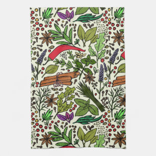 Herbs and Spices Illustration Tea Towel