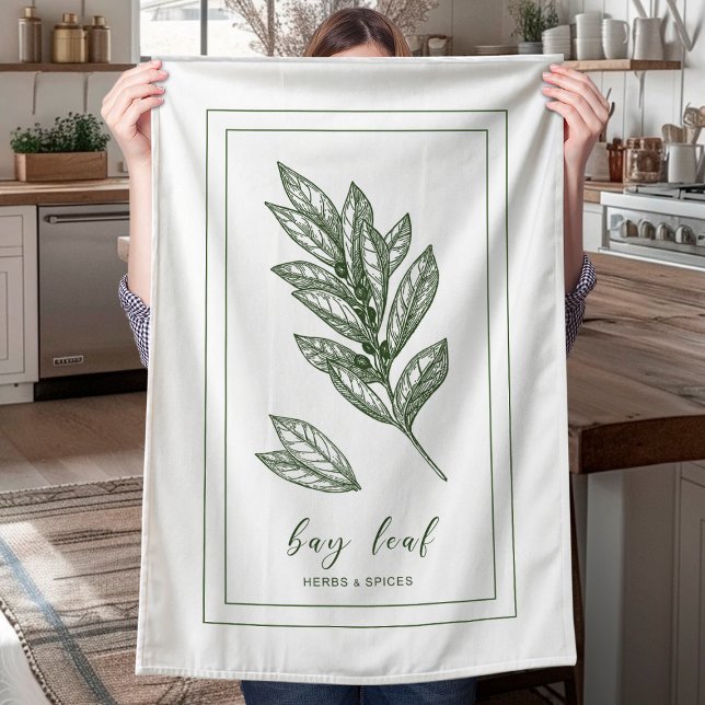 Herbs and Spices Plant Bay leaf Green Tea Towel (Creator Uploaded)