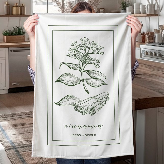 Herbs and Spices Plant Cinnamon Green Tea Towel (Creator Uploaded)