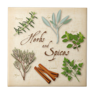Herbs and Spices, Rosemary, Sage, Thyme, Cinnamon Ceramic Tile