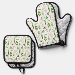Herbs Design Oven Mitt & Pot Holder Set