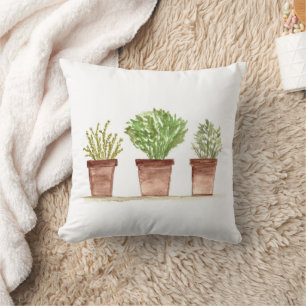 Herbs flowers watercolor green Vintage Botanical Cushion