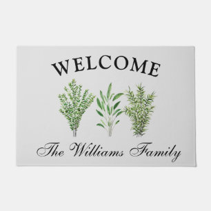 Herbs Green Botanical Watercolor Nature Garden Doormat