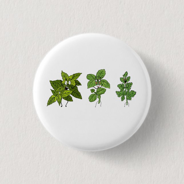 Herbs, herb themed 3 cm round badge (Front)