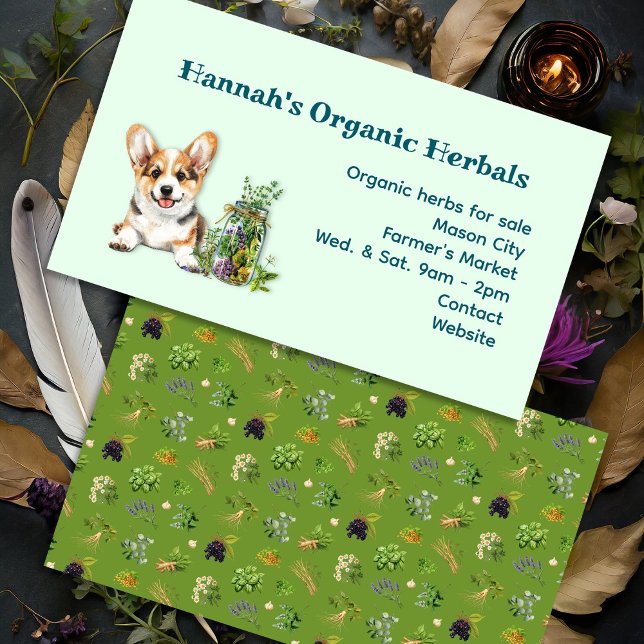 Herbs Herbalist Healing Botanicals Corgi  Business Card (Creator Uploaded)