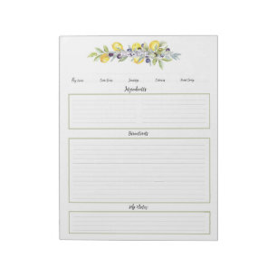 Herbs Lemons Botanical Recipe Organiser Pages Notepad