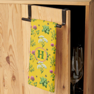 Herbs n Bees Golden Yellow Tea Towel