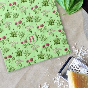 Herbs n Bees Pink Green Monogram Initial Tea Towel