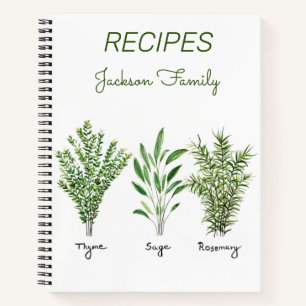 Herbs Rosemary Thyme Rustic Cookbook Notebook 