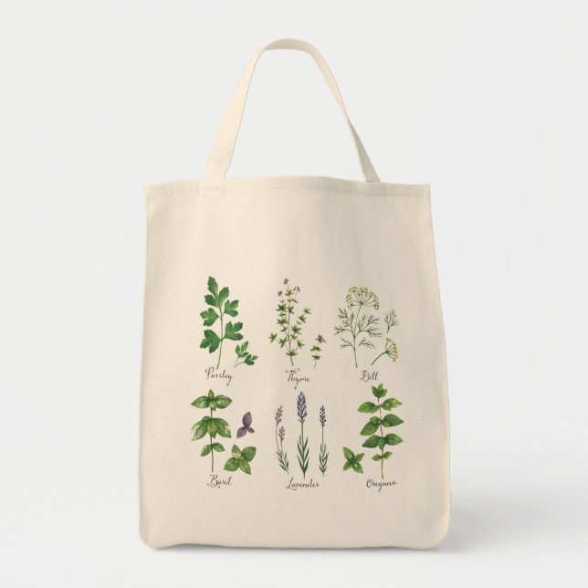 Herbs Sketch Reusable Grocery Tote Bag (Front)