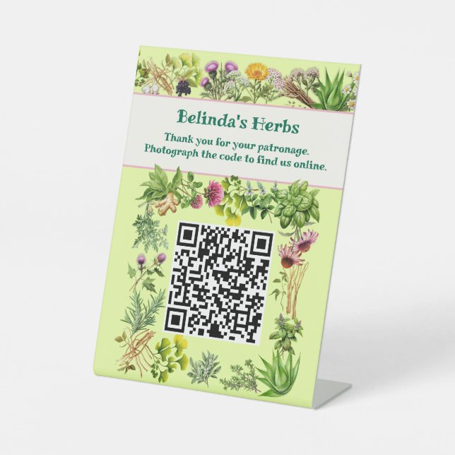 Herbs Standing Keep in Touch QR code Table Sign (Front)