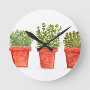 Herbs thyme rosemary mint watercolor rustic herbs round clock