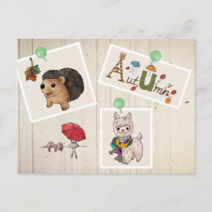 Herbstbild Kuscheltiere Postcard