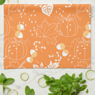 Herbstliches Kürbis- und Blattmuster Tea Towel