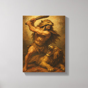 Hercules Battling Lion Wearing Nemean Pelt Canvas Print