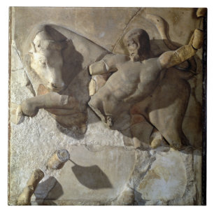 Hercules Fighting the Cretan Bull, one of a series Tile