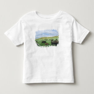 Herd of bison graze prairie grass at Theodore Toddler T-Shirt