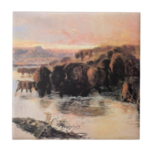 Herd of Buffalo (by Charles M. Russell) Ceramic Tile
