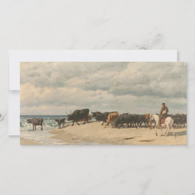 Herd of Cattle Beside the Sea (by Eugène Burnand) Card (Front)
