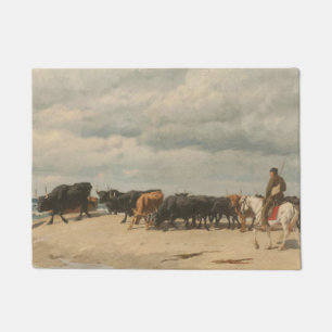 Herd of Cattle Beside the Sea (by Eugène Burnand) Doormat