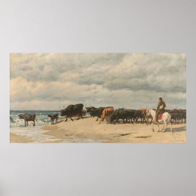 Herd of Cattle Beside the Sea (by Eugène Burnand) Poster (Front)