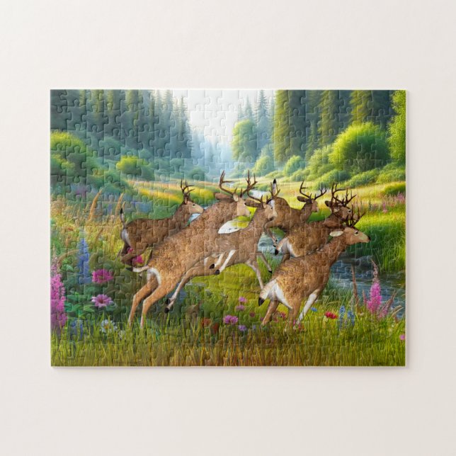 Herd of Deer Running  Jigsaw Puzzle (Horizontal)