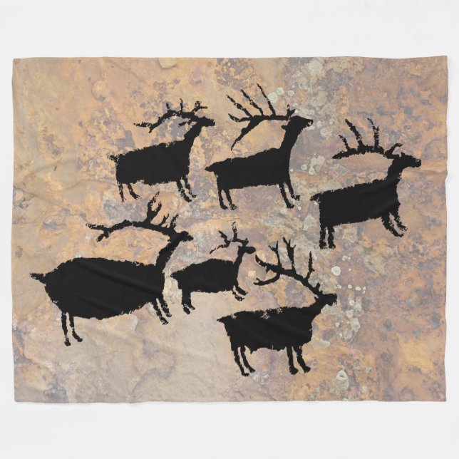Herd of Elk Petroglyph Fleece Blanket (Front (Horizontal))
