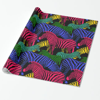 Herd of Fantasy Coloured Zebra Wrapping Paper