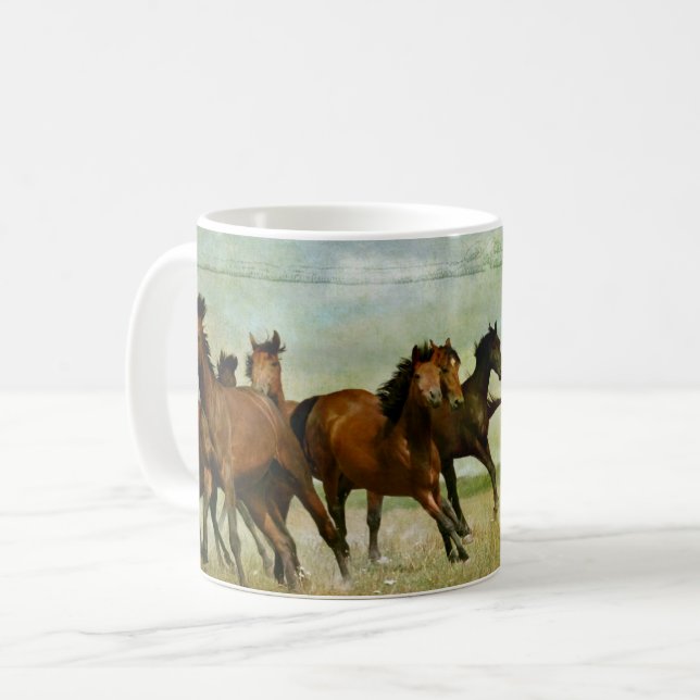  Herd of Horses Galloping Across a Grassy Field Coffee Mug (Front Left)