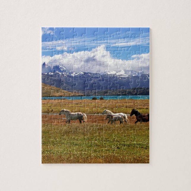 Herd of Horses Galloping in Field Jigsaw Puzzle (Vertical)