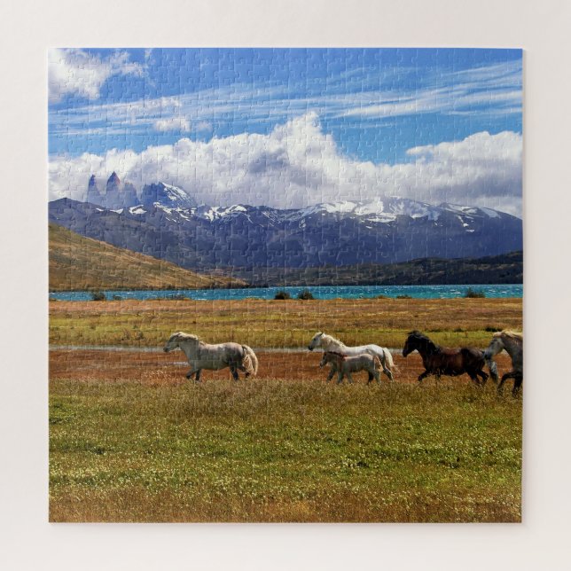 Herd of Horses Galloping in Field Jigsaw Puzzle (Vertical)