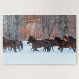 Herd of Horses Running in Snow Jigsaw Puzzle