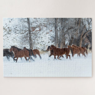 Herd of Horses Running in Snow Jigsaw Puzzle