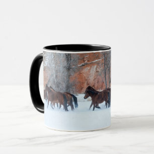 Herd of Horses Running in Snow Mug