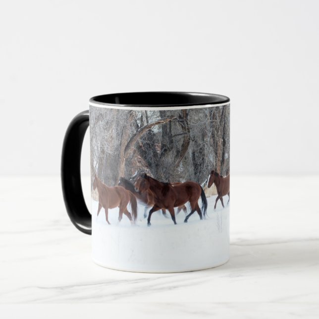 Herd of Horses Running in Winters Snow Mug (Front Left)