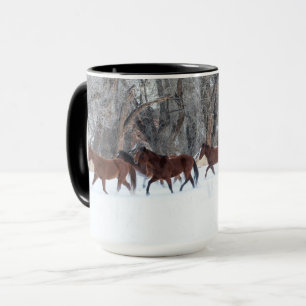 Herd of Horses Running in Winters Snow Mug