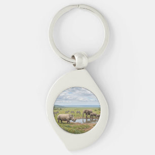 Herd Of Rhinos In African Savanna Photo Enlargemen Key Ring