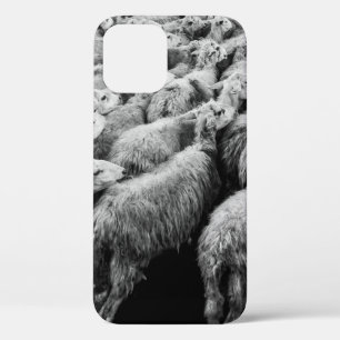 HERD OF SHEEP IN GRAYSCALE PHOTO iPhone 12 CASE