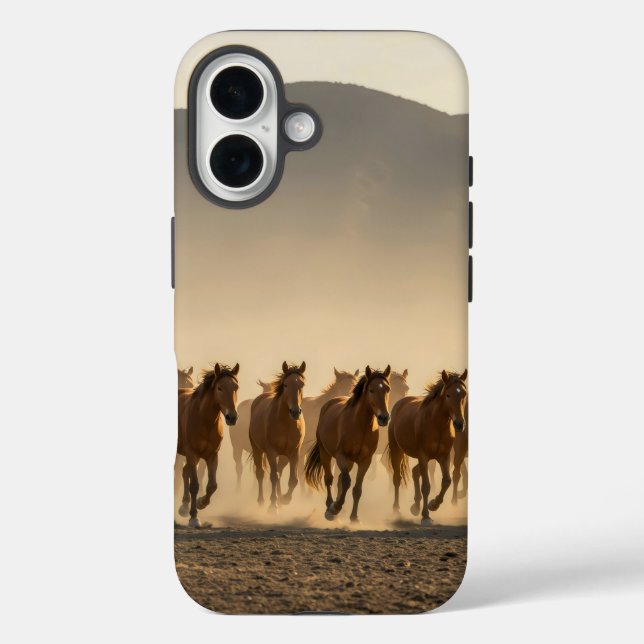 herd of wild horses galloping across a dusty  Case-Mate iPhone case (Back)