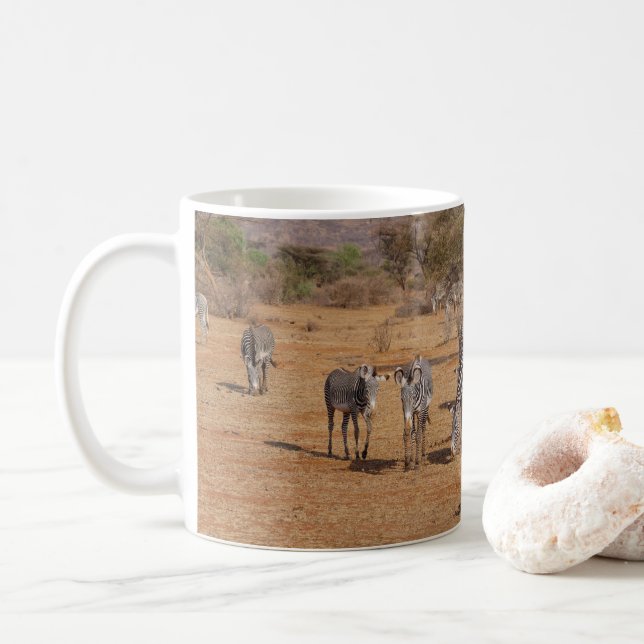 Herd of Zebra Panoramic African Landscape Coffee Mug (With Donut)