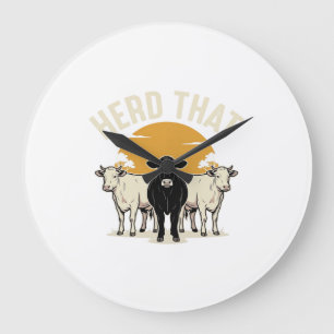 Herd That Funny Cow Vintage Engraving Design Large Clock