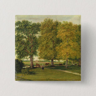 Herder with Cattle beneath Autumnal Trees 15 Cm Square Badge