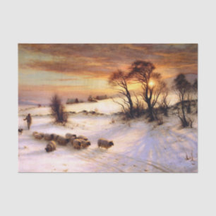 Herding Sheep in a Winter Landscape at Sunset Tissue Paper