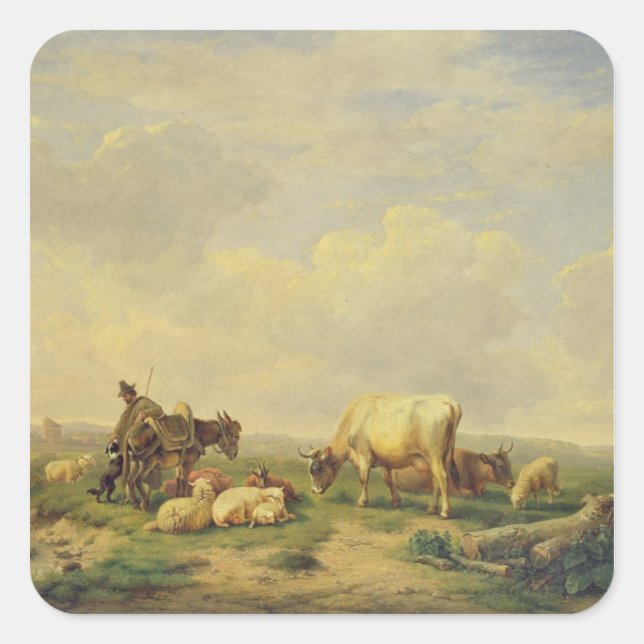 Herdsman and Herd, c.1880 Square Sticker (Front)