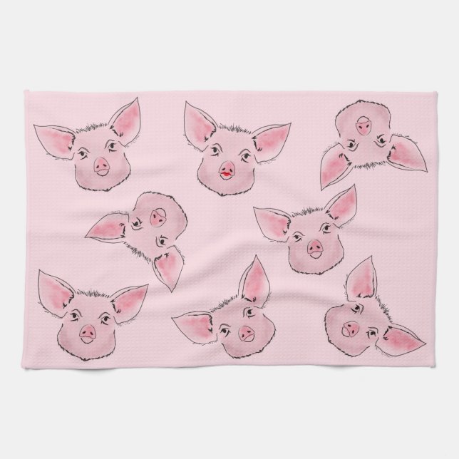 Here a piggy, there a piggy, everywhere a piggy tea towel (Horizontal)