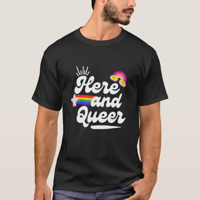 Here And Queer blk mens T-Shirt (Front)