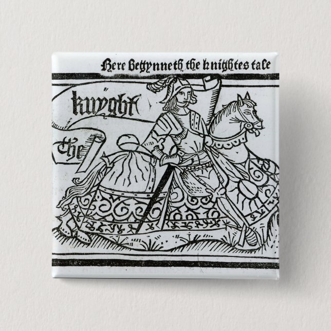 'Here Begynneth the Knightes Tale' 15 Cm Square Badge (Front)